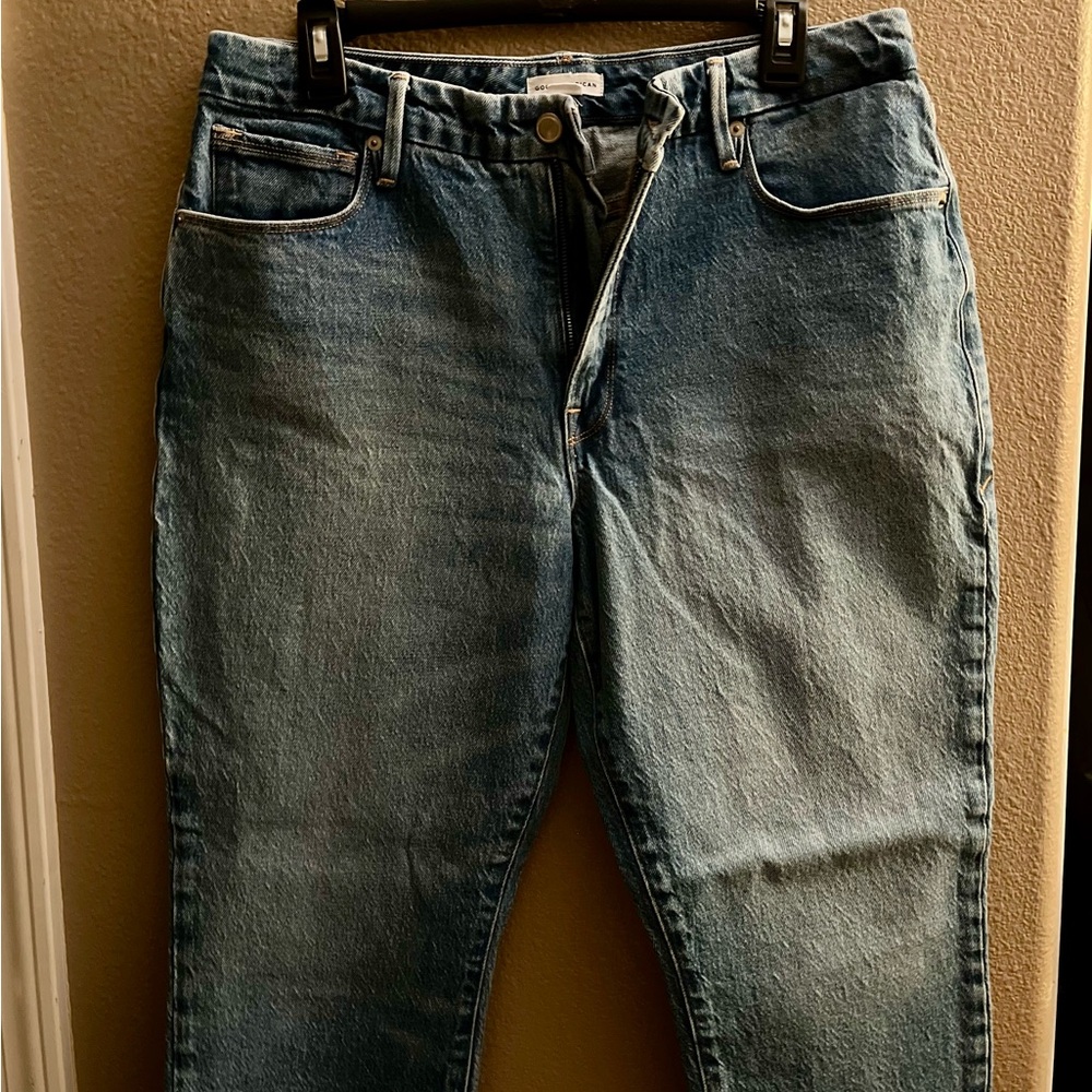 Good American Blue Straight Leg Jeans with Raw Hem - Picture 2 of 6